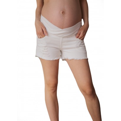 Рваные джинсовые шорты под живот для беременных Белые